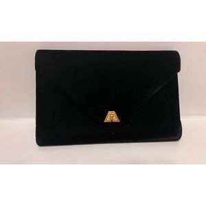 ALEXANDRE REZA Rare Vintage Black Velvet Clutch With Solid 18K Gold Logo